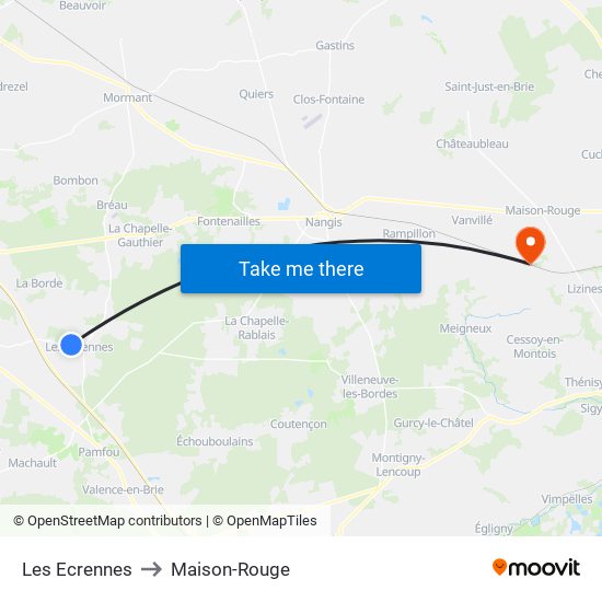 Les Ecrennes to Maison-Rouge map