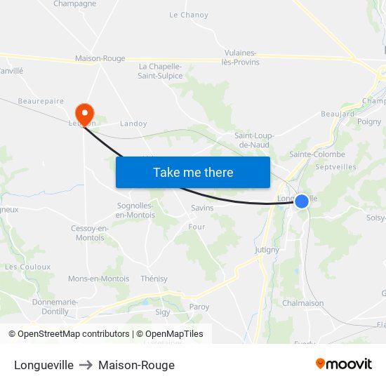 Longueville to Maison-Rouge map