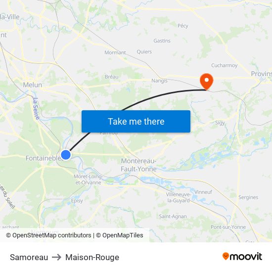 Samoreau to Maison-Rouge map