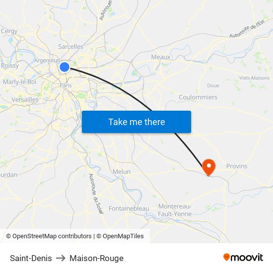 Saint-Denis to Maison-Rouge map
