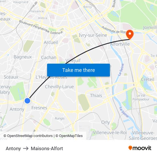 Antony to Maisons-Alfort map