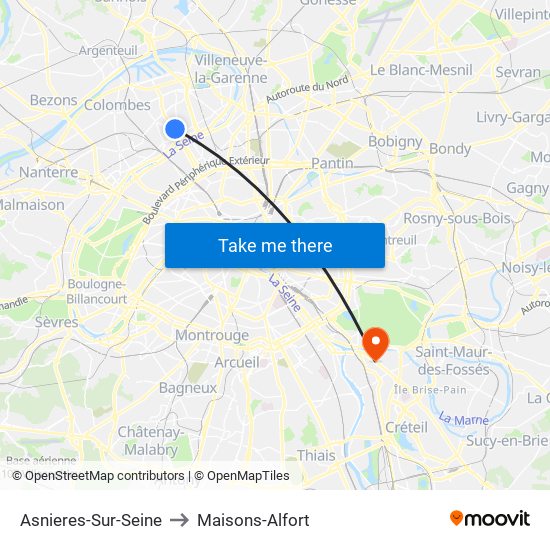 Asnieres-Sur-Seine to Maisons-Alfort map