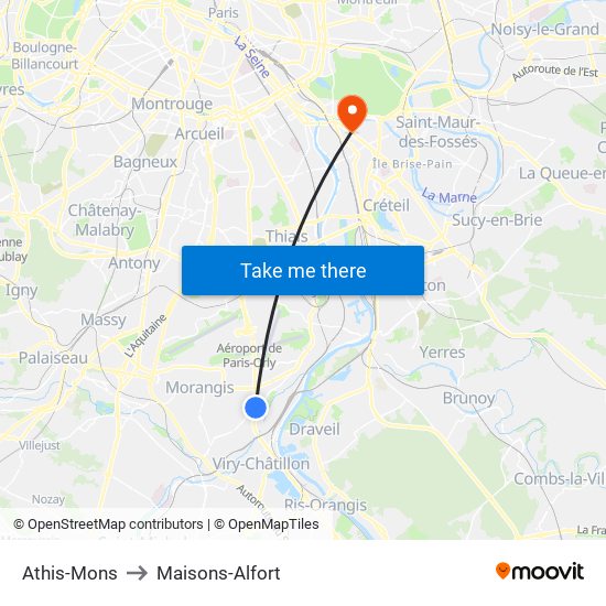 Athis-Mons to Maisons-Alfort map