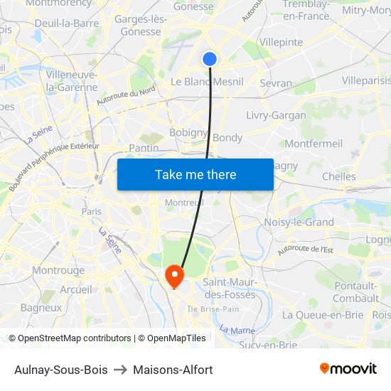 Aulnay-Sous-Bois to Maisons-Alfort map