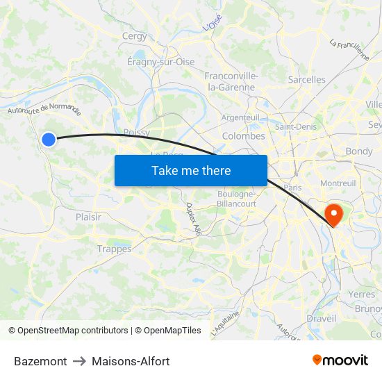 Bazemont to Maisons-Alfort map