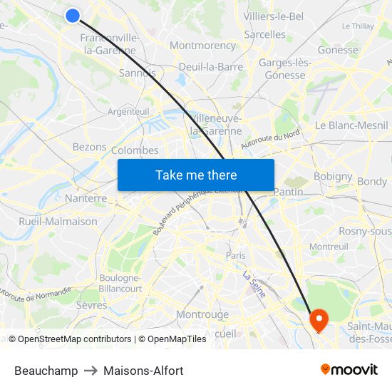 Beauchamp to Maisons-Alfort map