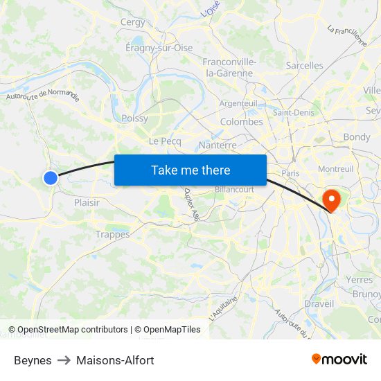Beynes to Maisons-Alfort map