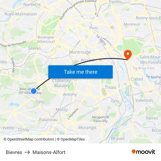 Bievres to Maisons-Alfort map