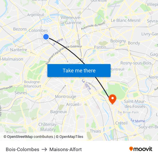 Bois-Colombes to Maisons-Alfort map