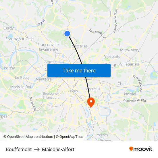 Bouffemont to Maisons-Alfort map