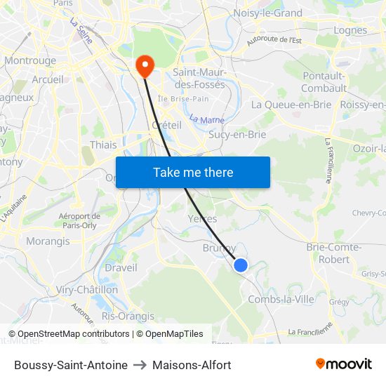 Boussy-Saint-Antoine to Maisons-Alfort map