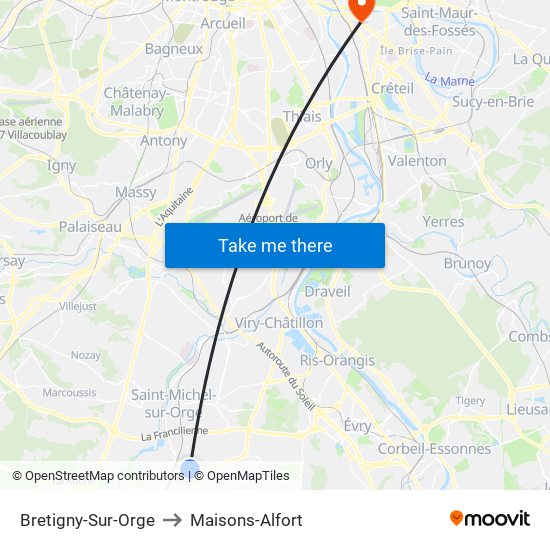 Bretigny-Sur-Orge to Maisons-Alfort map