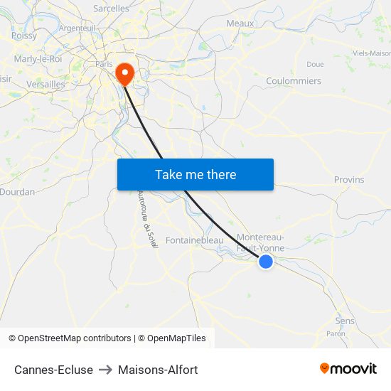 Cannes-Ecluse to Maisons-Alfort map