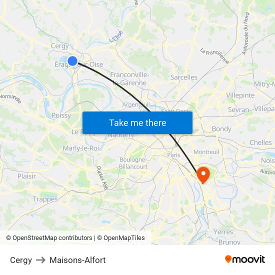 Cergy to Maisons-Alfort map