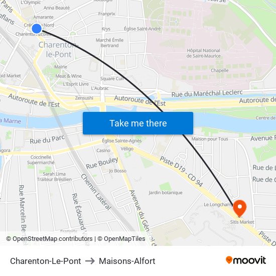 Charenton-Le-Pont to Maisons-Alfort map