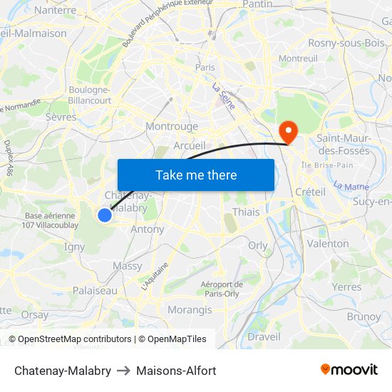 Chatenay-Malabry to Maisons-Alfort map
