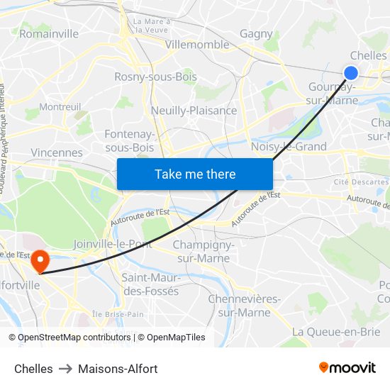Chelles to Maisons-Alfort map