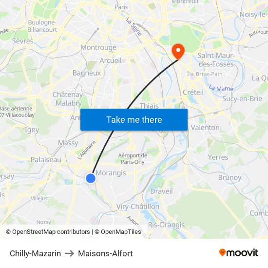 Chilly-Mazarin to Maisons-Alfort map
