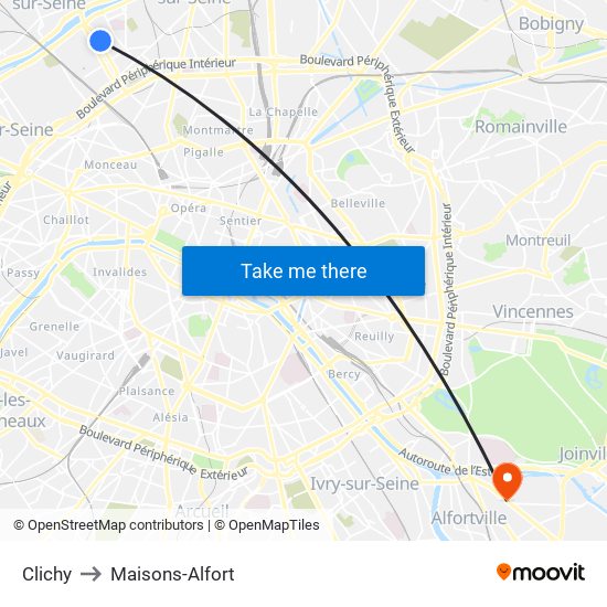 Clichy to Maisons-Alfort map