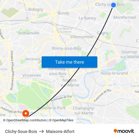 Clichy-Sous-Bois to Maisons-Alfort map