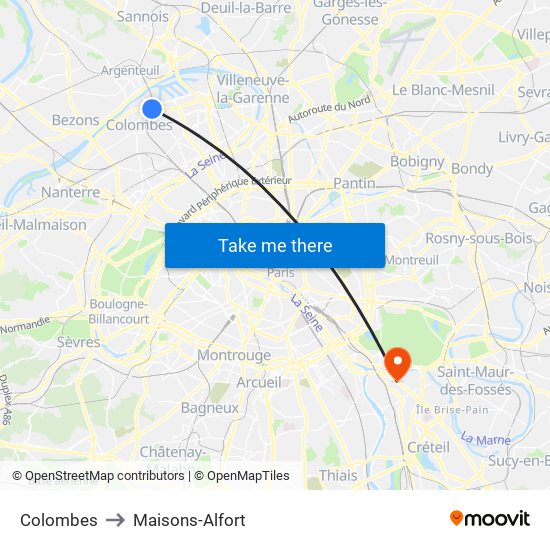 Colombes to Maisons-Alfort map