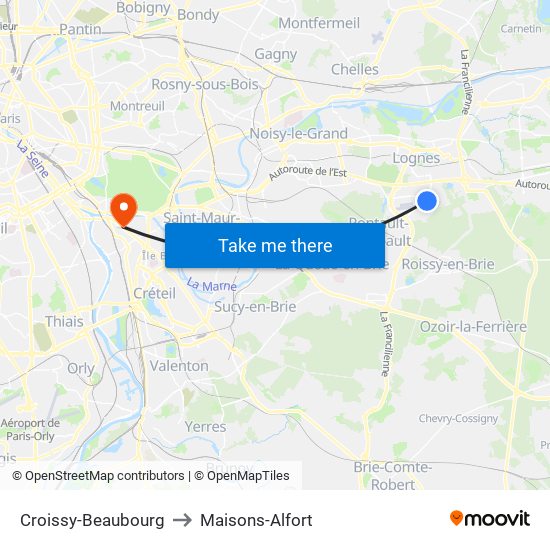 Croissy-Beaubourg to Maisons-Alfort map
