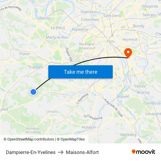 Dampierre-En-Yvelines to Maisons-Alfort map