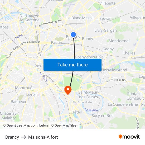 Drancy to Maisons-Alfort map