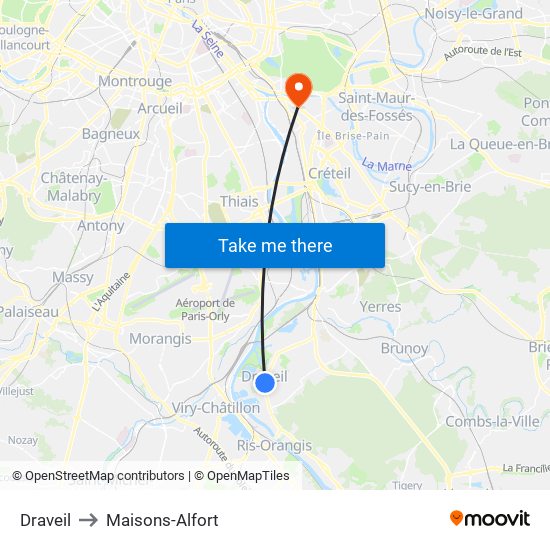 Draveil to Maisons-Alfort map