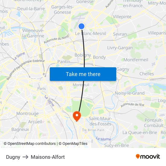 Dugny to Maisons-Alfort map