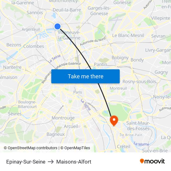 Epinay-Sur-Seine to Maisons-Alfort map