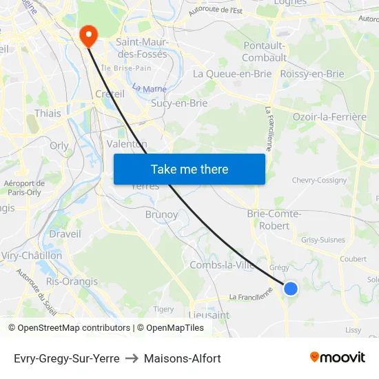Evry-Gregy-Sur-Yerre to Maisons-Alfort map