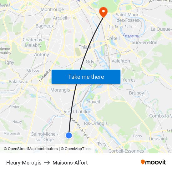 Fleury-Merogis to Maisons-Alfort map