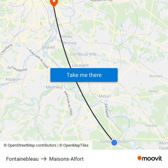 Fontainebleau to Maisons-Alfort map