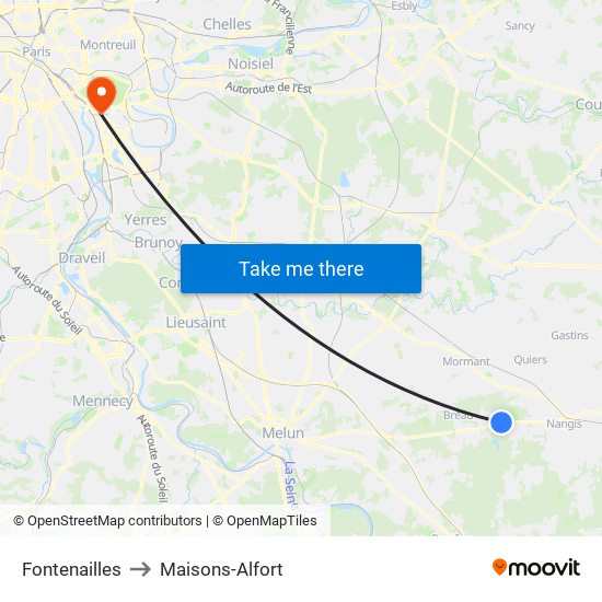 Fontenailles to Maisons-Alfort map