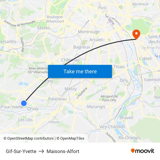 Gif-Sur-Yvette to Maisons-Alfort map