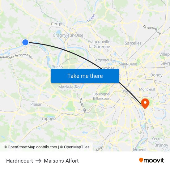 Hardricourt to Maisons-Alfort map