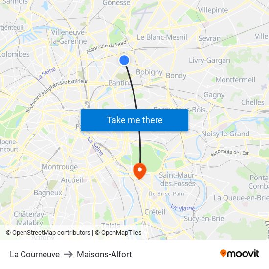 La Courneuve to Maisons-Alfort map