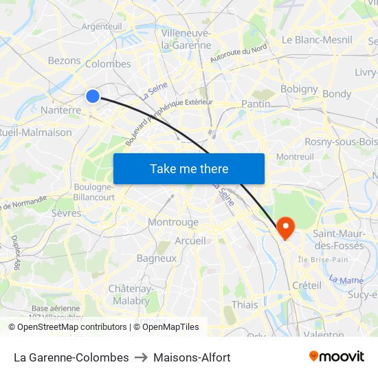 La Garenne-Colombes to Maisons-Alfort map