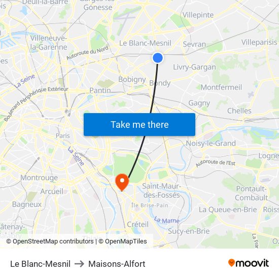 Le Blanc-Mesnil to Maisons-Alfort map
