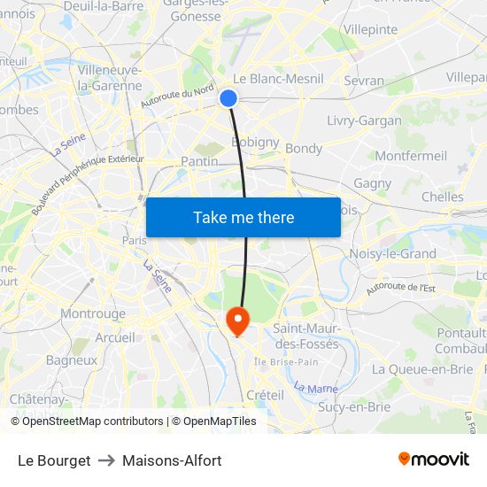 Le Bourget to Maisons-Alfort map