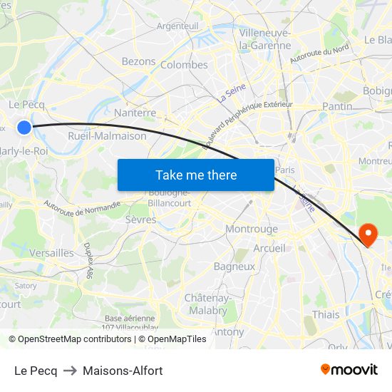 Le Pecq to Maisons-Alfort map