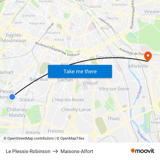 Le Plessis-Robinson to Maisons-Alfort map