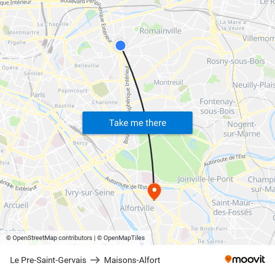 Le Pre-Saint-Gervais to Maisons-Alfort map