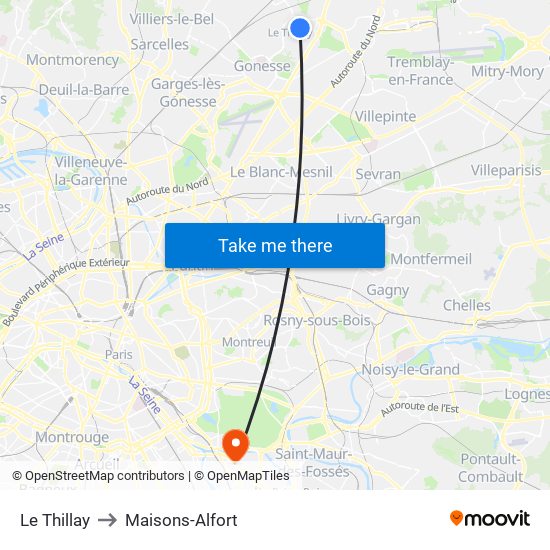 Le Thillay to Maisons-Alfort map