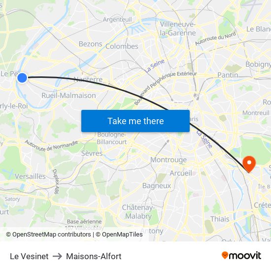 Le Vesinet to Maisons-Alfort map