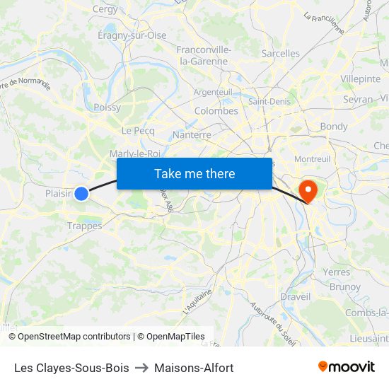 Les Clayes-Sous-Bois to Maisons-Alfort map