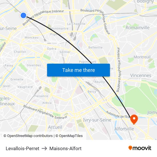 Levallois-Perret to Maisons-Alfort map