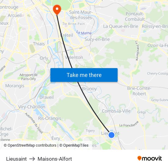 Lieusaint to Maisons-Alfort map