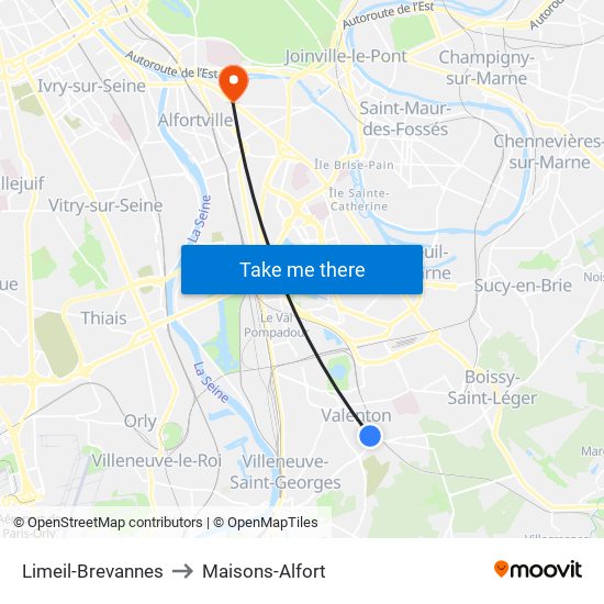 Limeil-Brevannes to Maisons-Alfort map